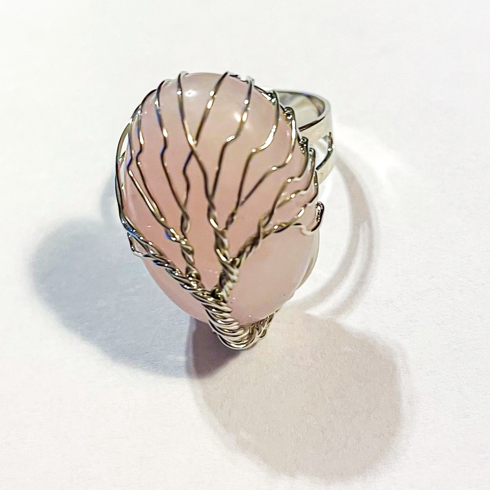 Rose Quartz Tree of Life Wire Wrapped Adjustable Ring